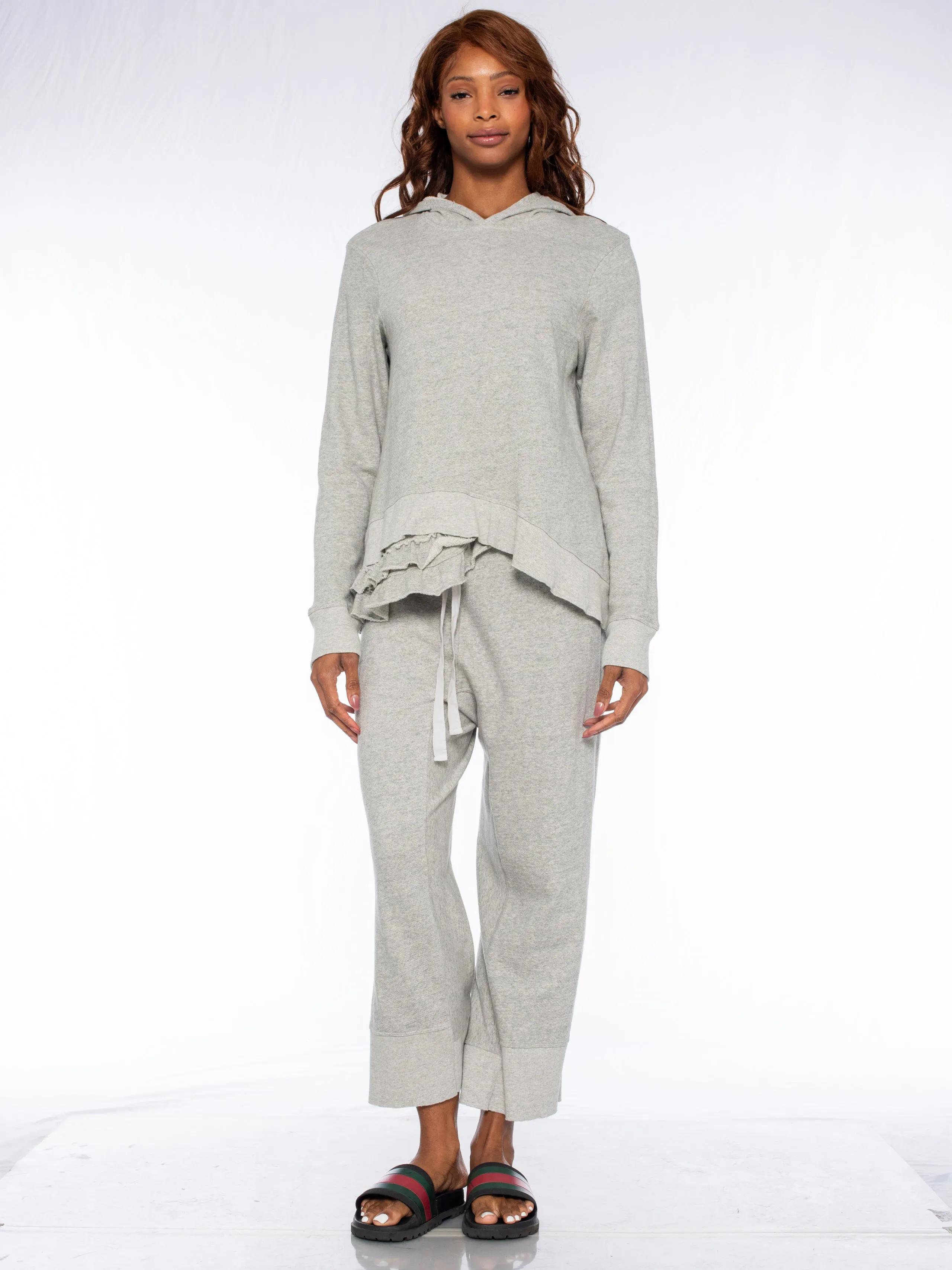 Ruffled Slant Hoodie Sweatshirt