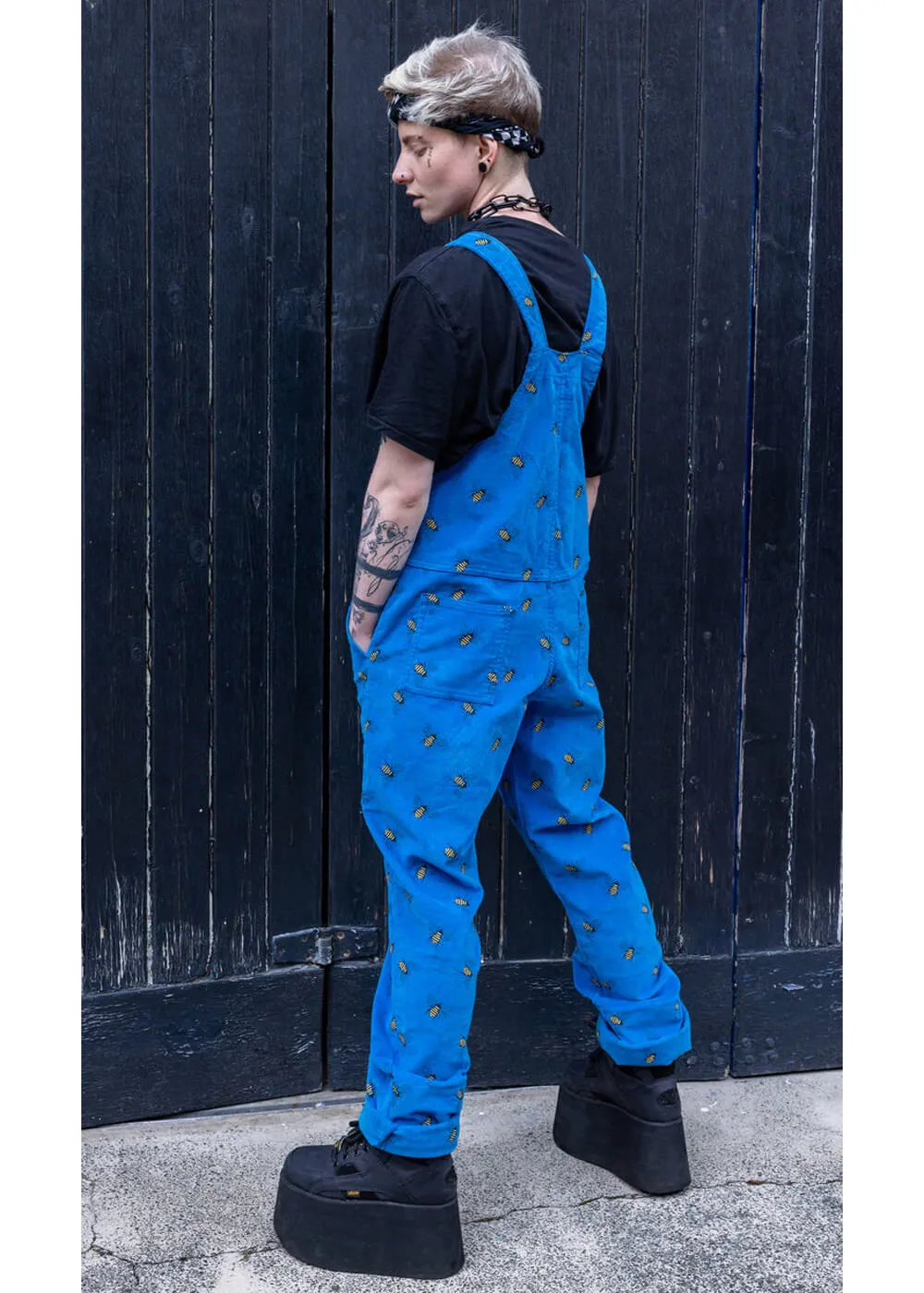 Run & Fly Bee Corduroy 70's Dungarees Blue