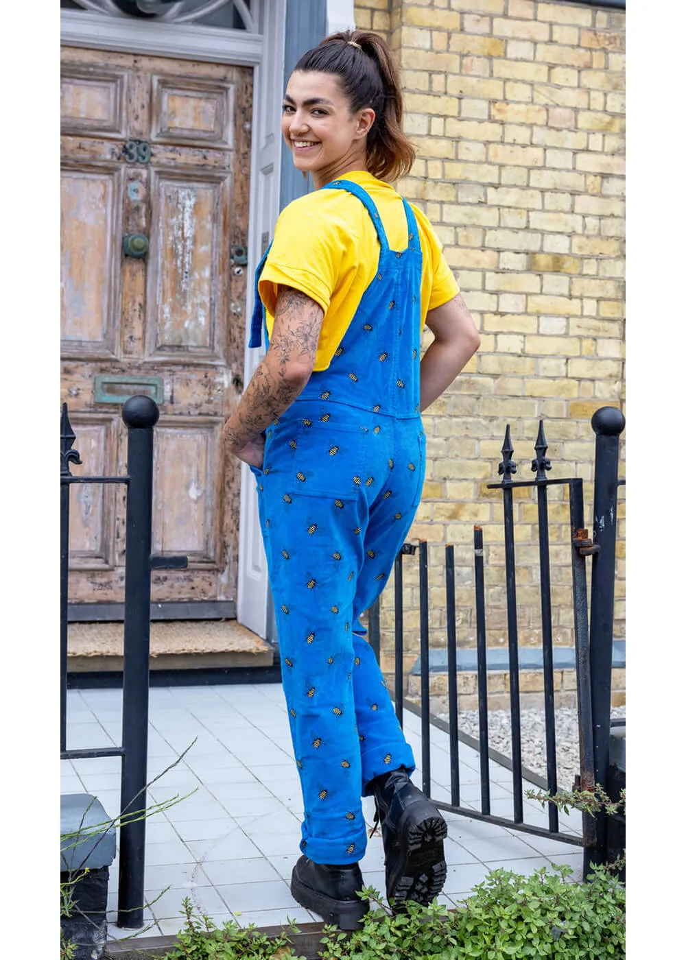 Run & Fly Bee Corduroy 70's Dungarees Blue