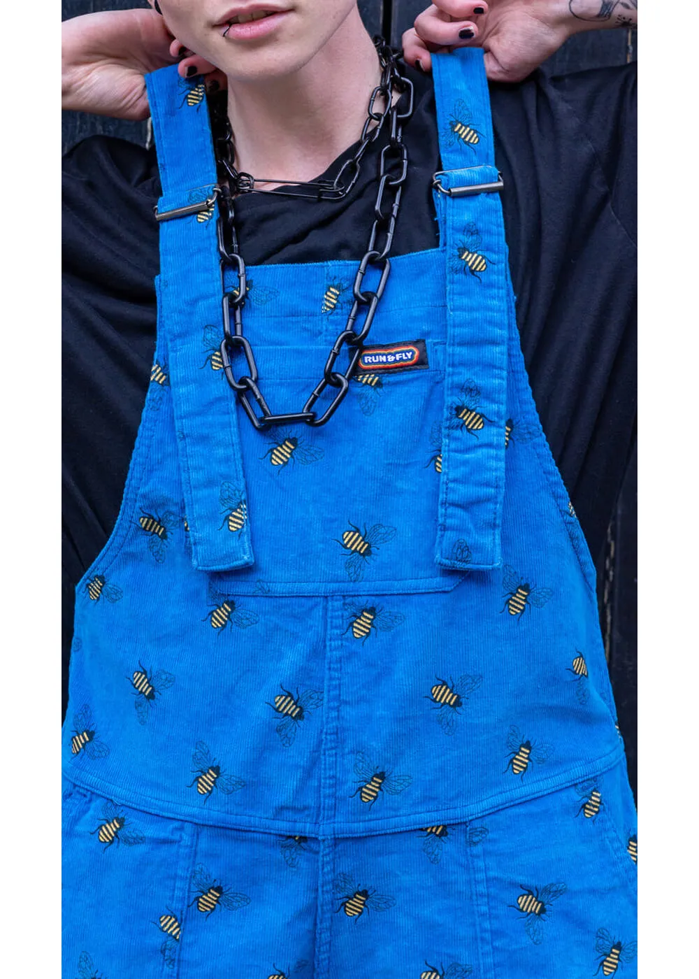 Run & Fly Bee Corduroy 70's Dungarees Blue