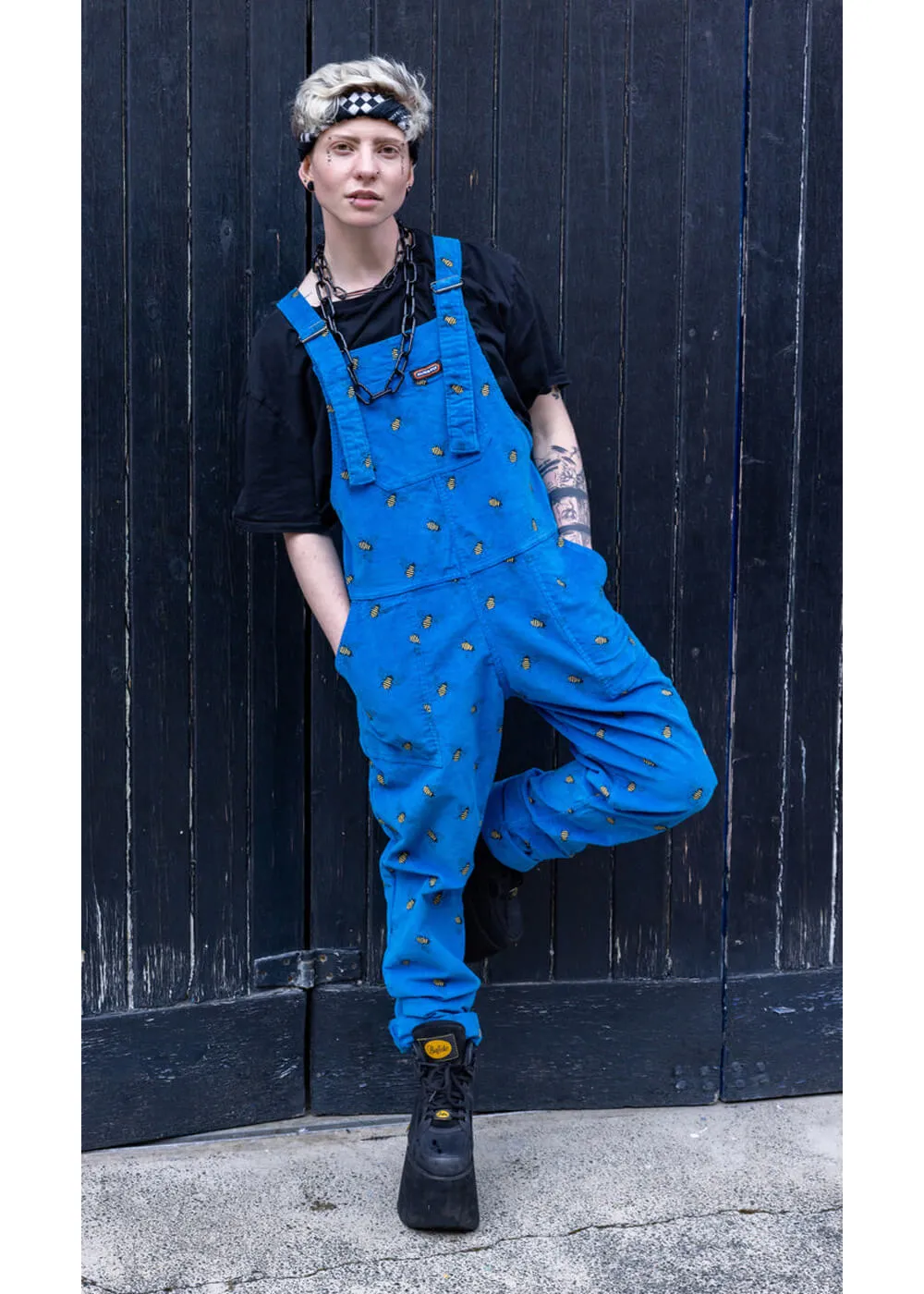 Run & Fly Bee Corduroy 70's Dungarees Blue