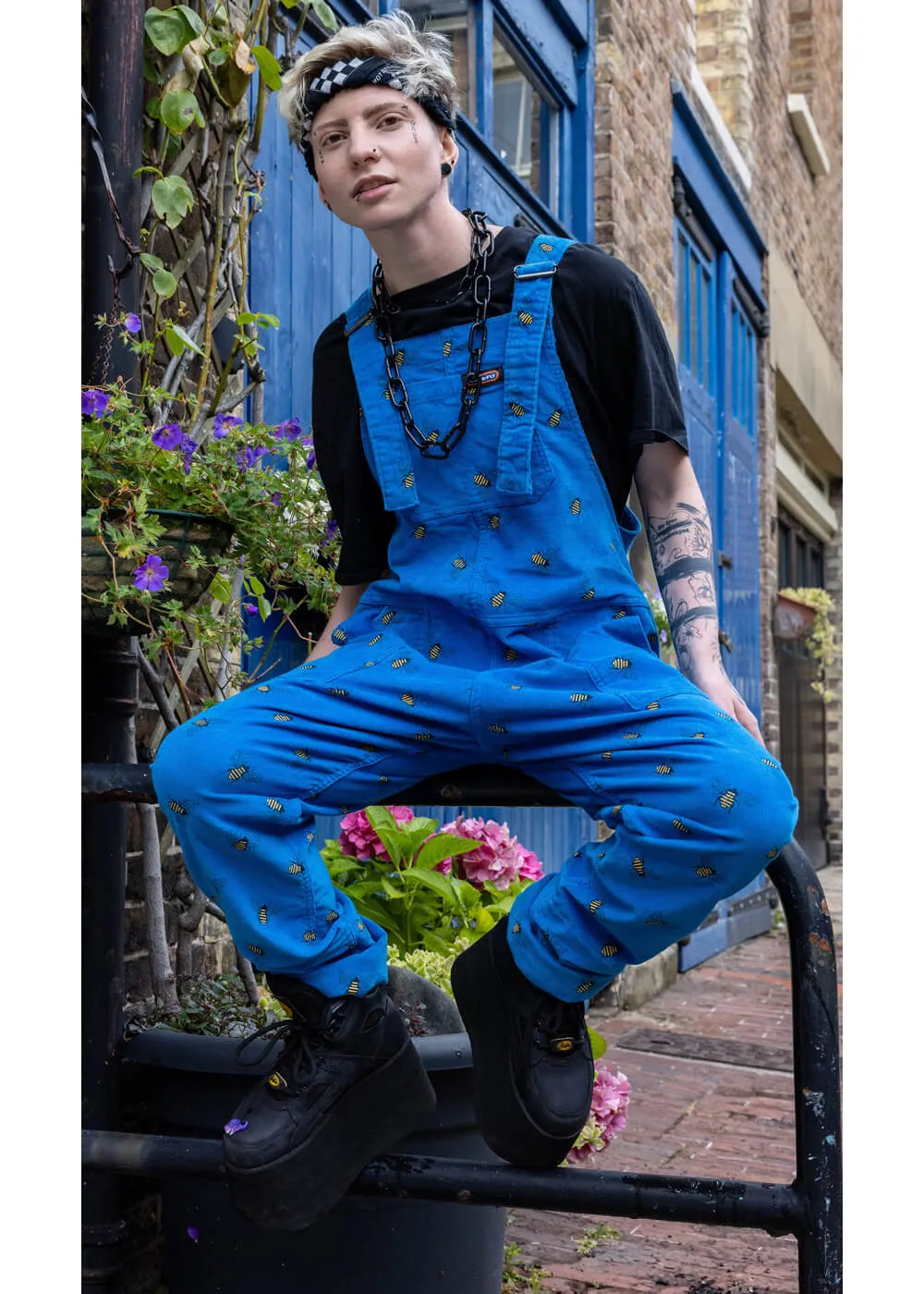 Run & Fly Bee Corduroy 70's Dungarees Blue