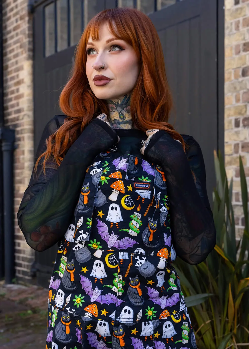 Run & Fly Cauldron Cats Dungarees Black