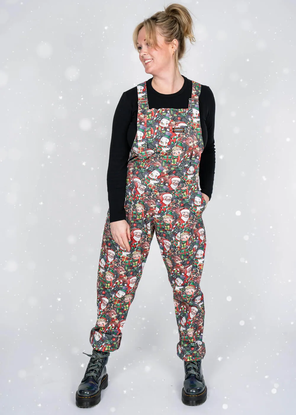 Run & Fly Christmas Cuties 70's Dungarees Black