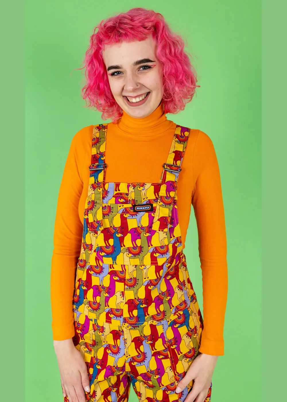 Run & Fly Drama Llama 70's Dungarees Multi
