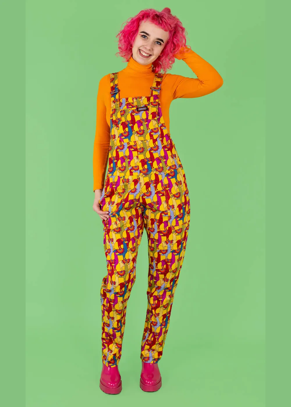 Run & Fly Drama Llama 70's Dungarees Multi