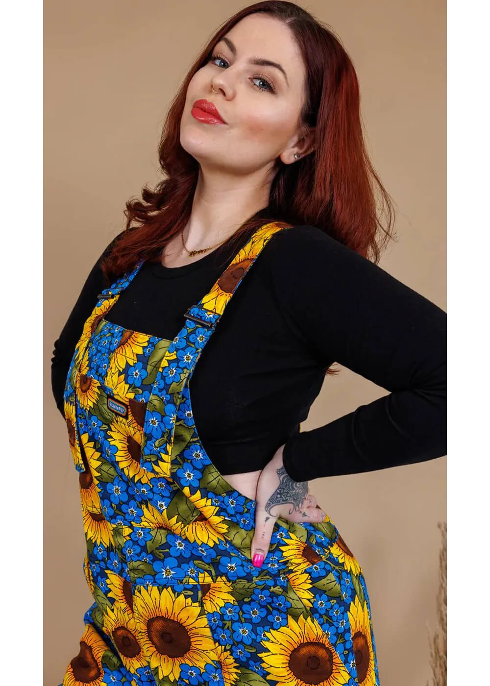 Run & Fly Forget Me Not Sunflowers 70's Dungarees Blue