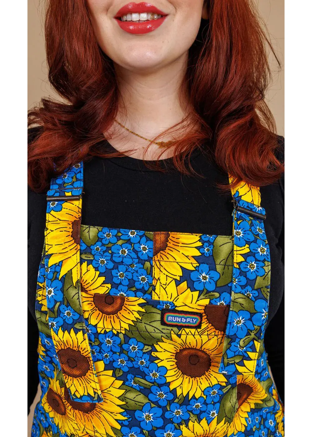 Run & Fly Forget Me Not Sunflowers 70's Dungarees Blue