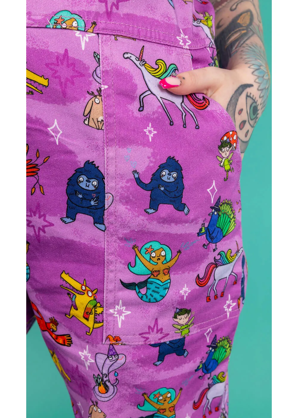 Run & Fly Happiness Enchanters Word Spells 70's Dungarees Pink
