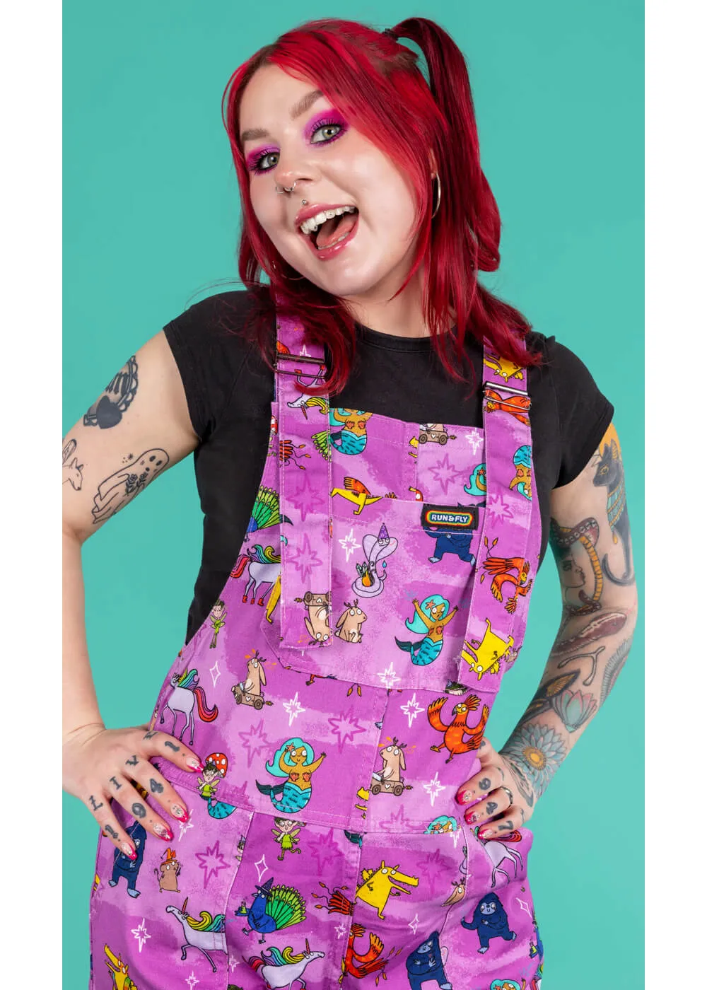 Run & Fly Happiness Enchanters Word Spells 70's Dungarees Pink