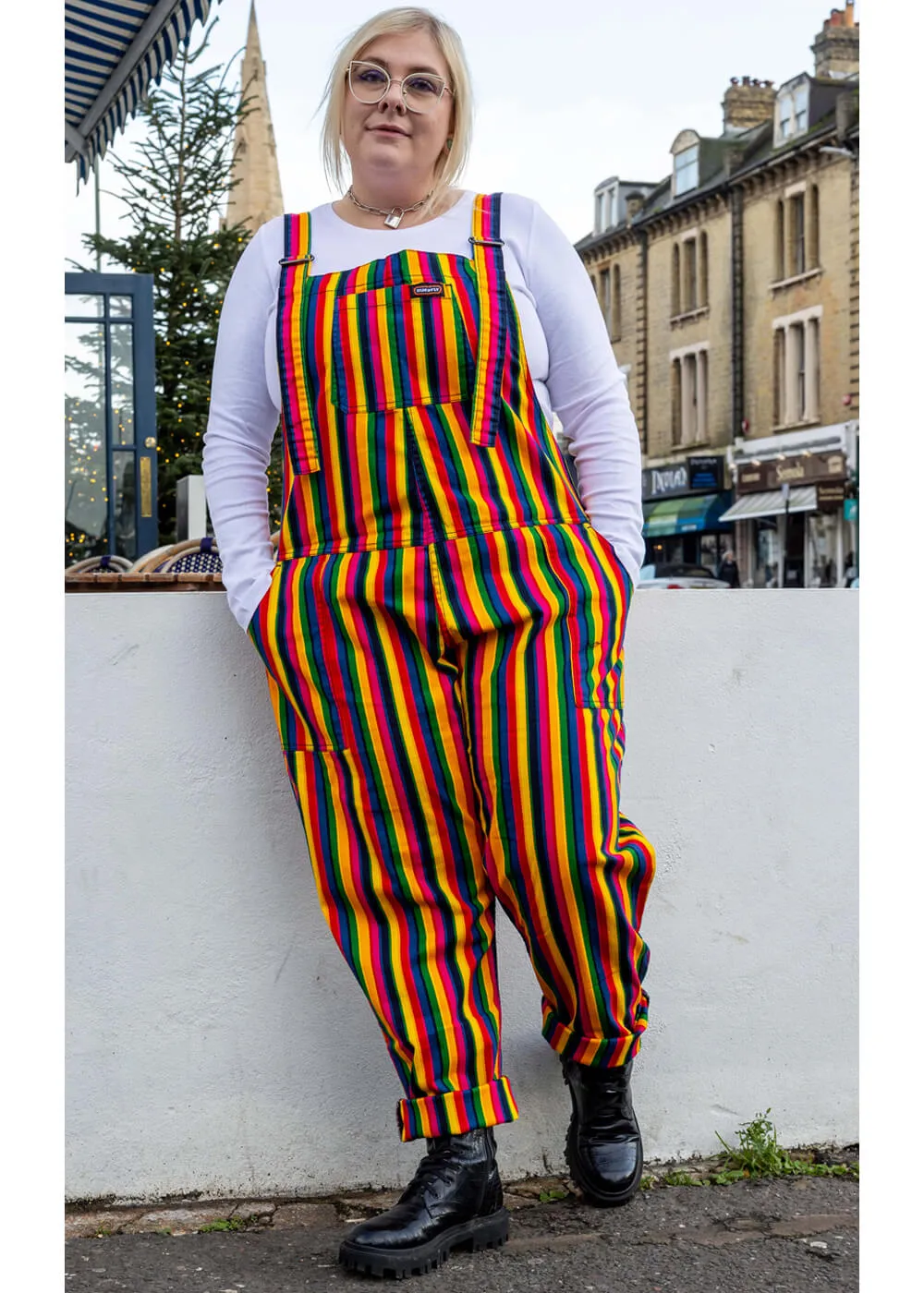 Run & Fly Rainbow Stripe 70's Dungarees Multi