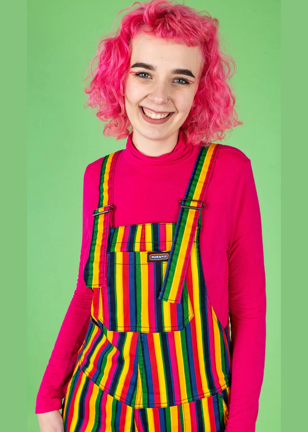 Run & Fly Rainbow Stripe 70's Dungarees Multi