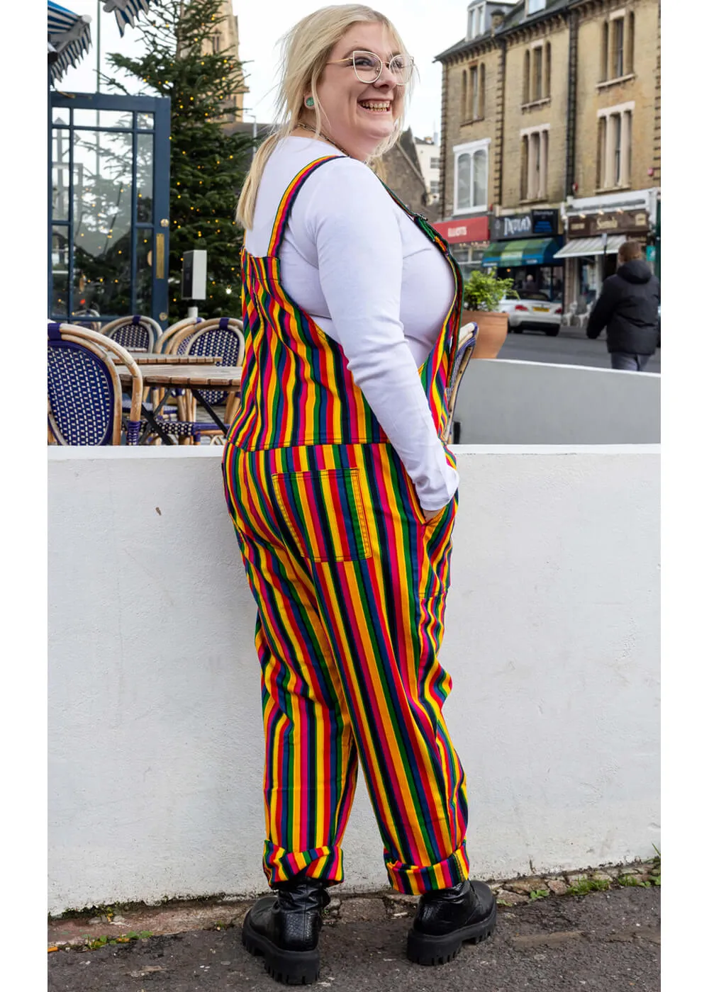 Run & Fly Rainbow Stripe 70's Dungarees Multi
