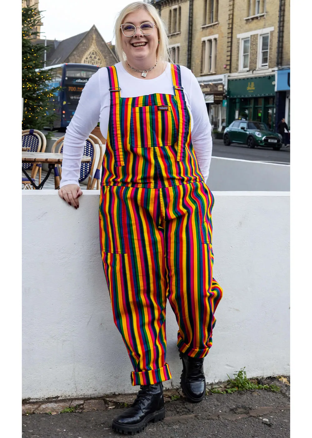 Run & Fly Rainbow Stripe 70's Dungarees Multi