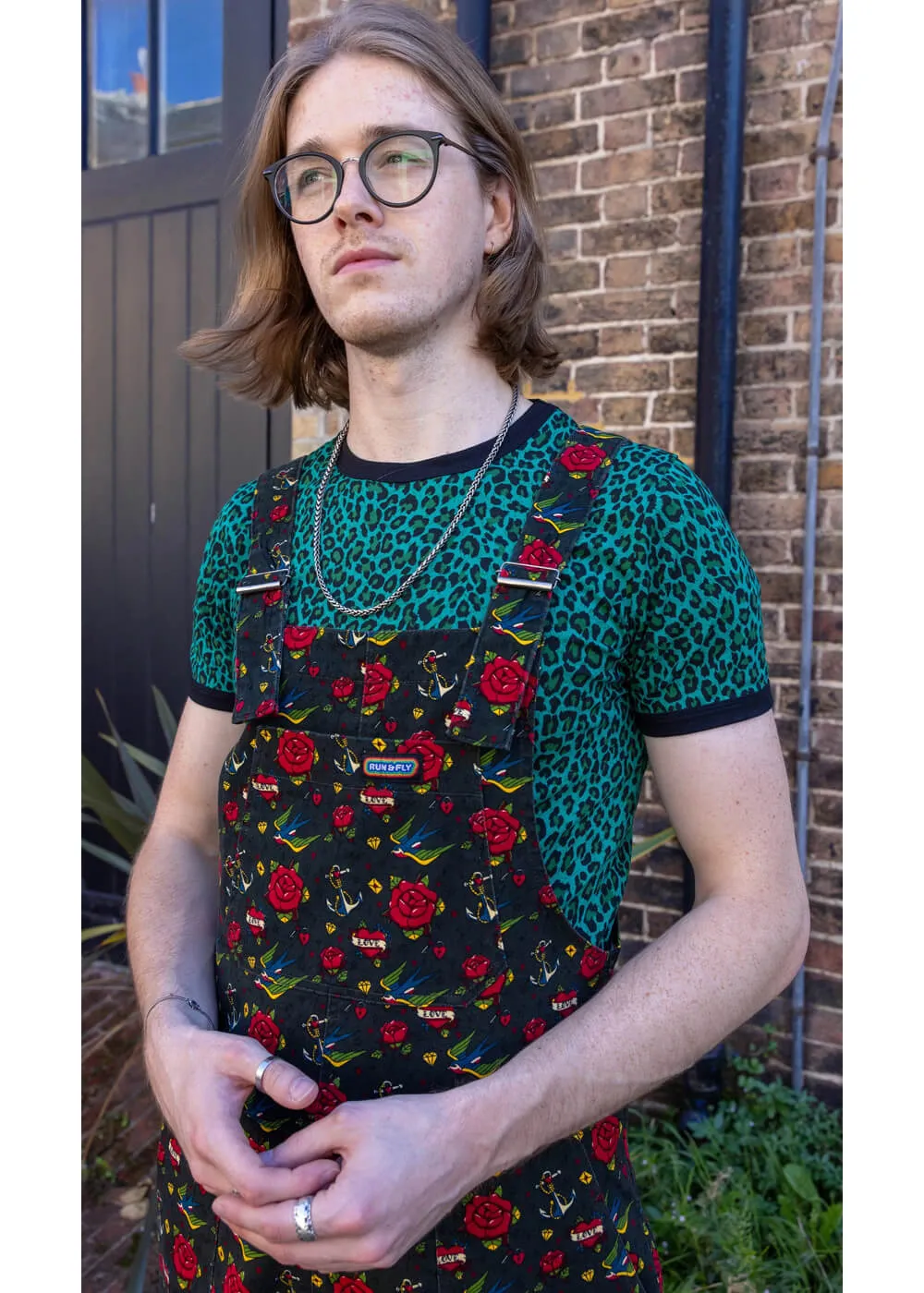 Run & Fly Retro Tattoo 70's Dungarees Black