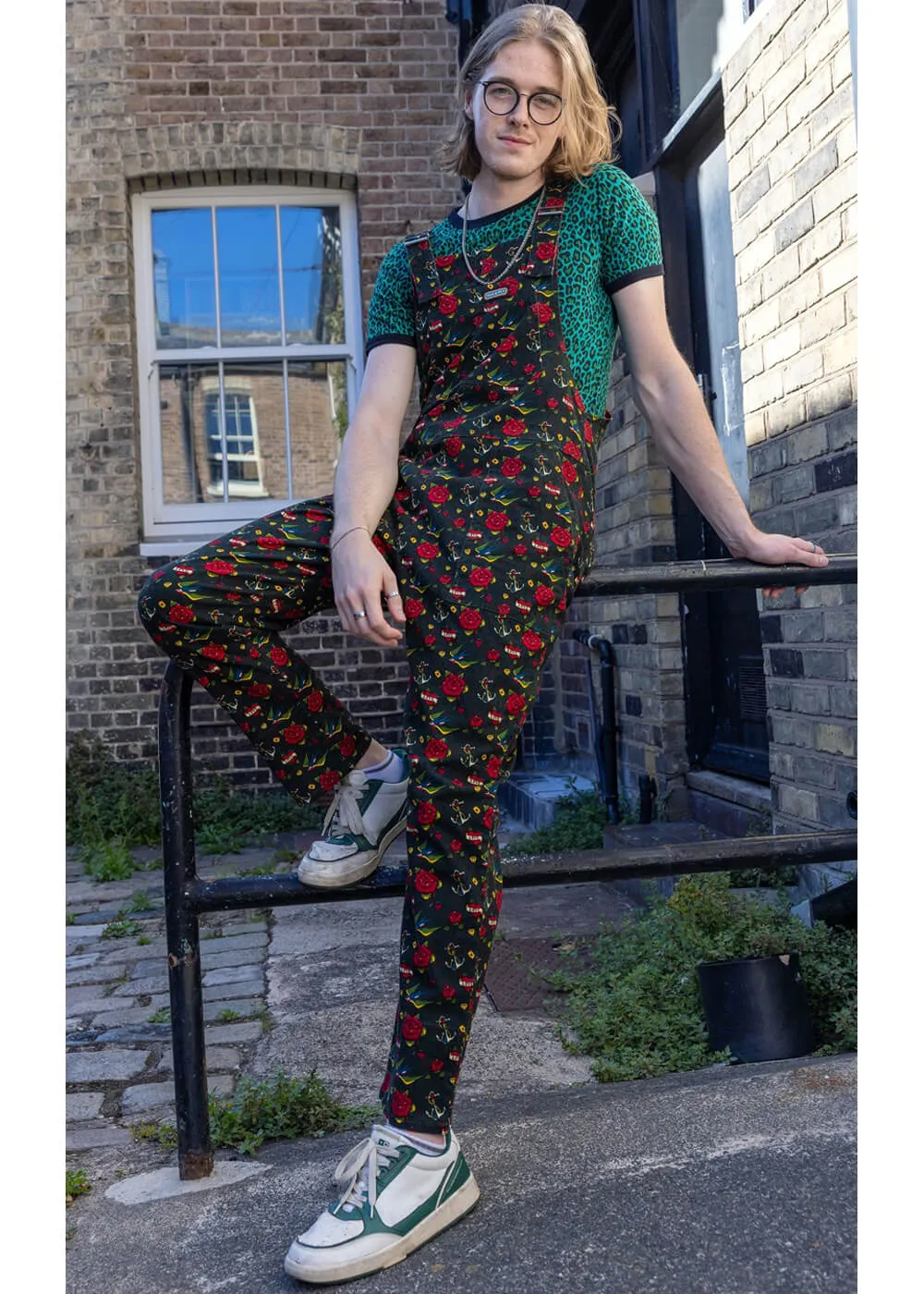Run & Fly Retro Tattoo 70's Dungarees Black