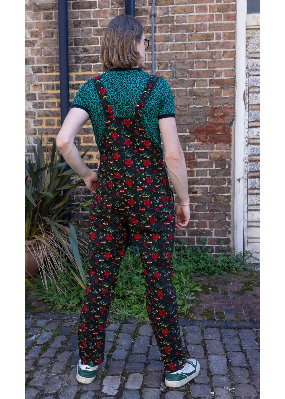 Run & Fly Retro Tattoo 70's Dungarees Black