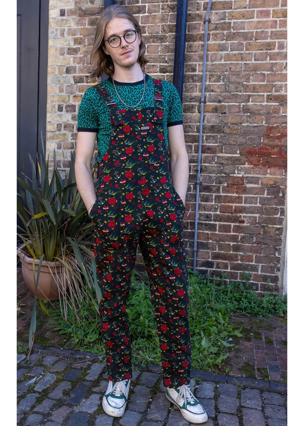 Run & Fly Retro Tattoo 70's Dungarees Black