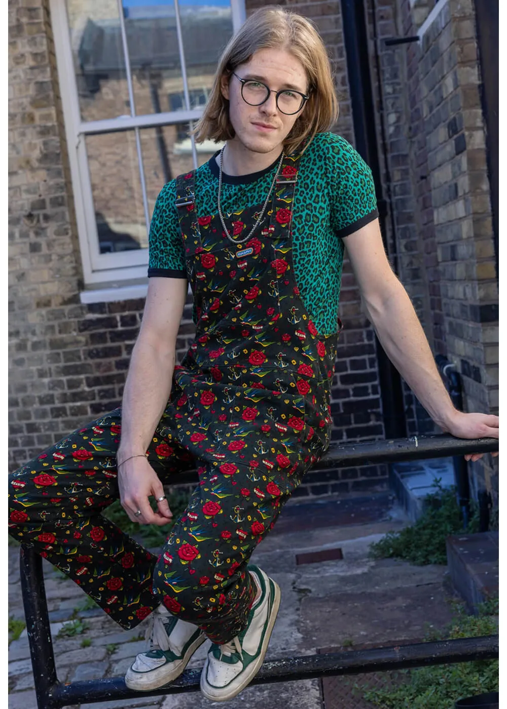 Run & Fly Retro Tattoo 70's Dungarees Black