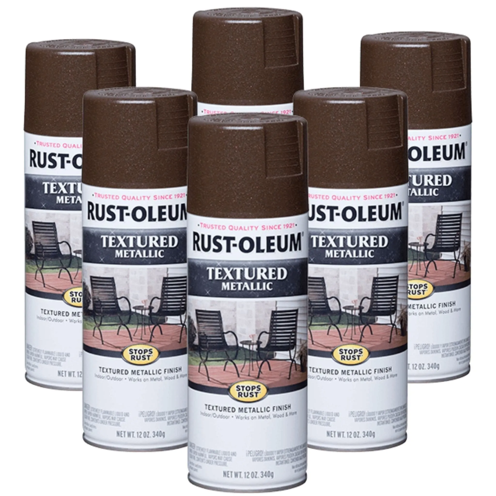 Rustoleum - STOPS RUST Textured Metallic Spray Paint - MYSTIC BROWN (6 cans)