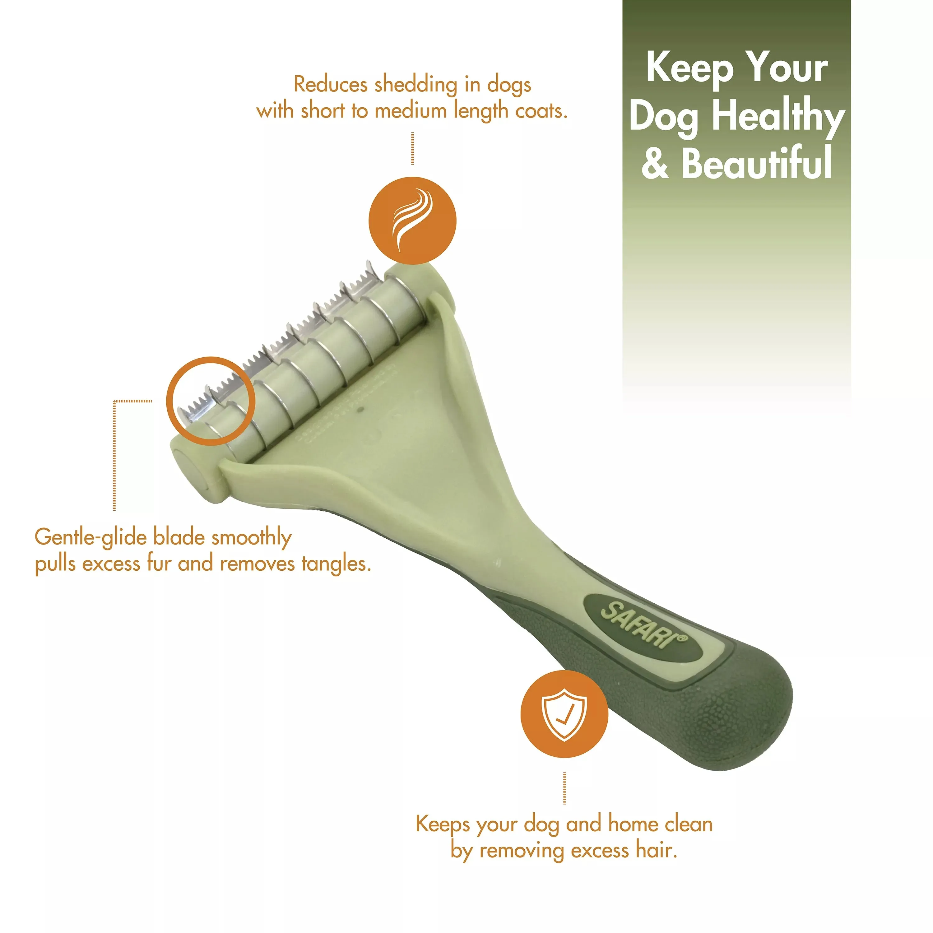 Safari Shed Magic De-Shedding Tool for Dogs with Short to Medium Hair