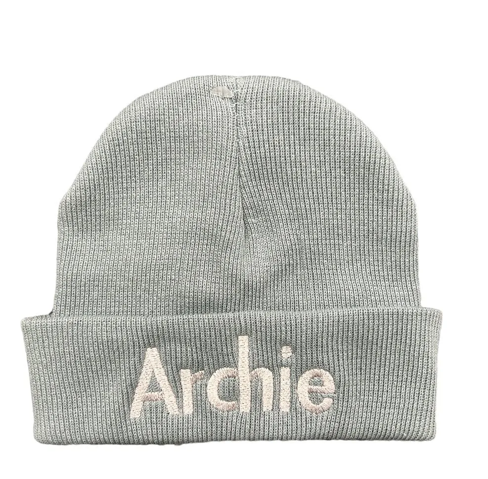 Sage Green Personalised Childrens Beanie Hat