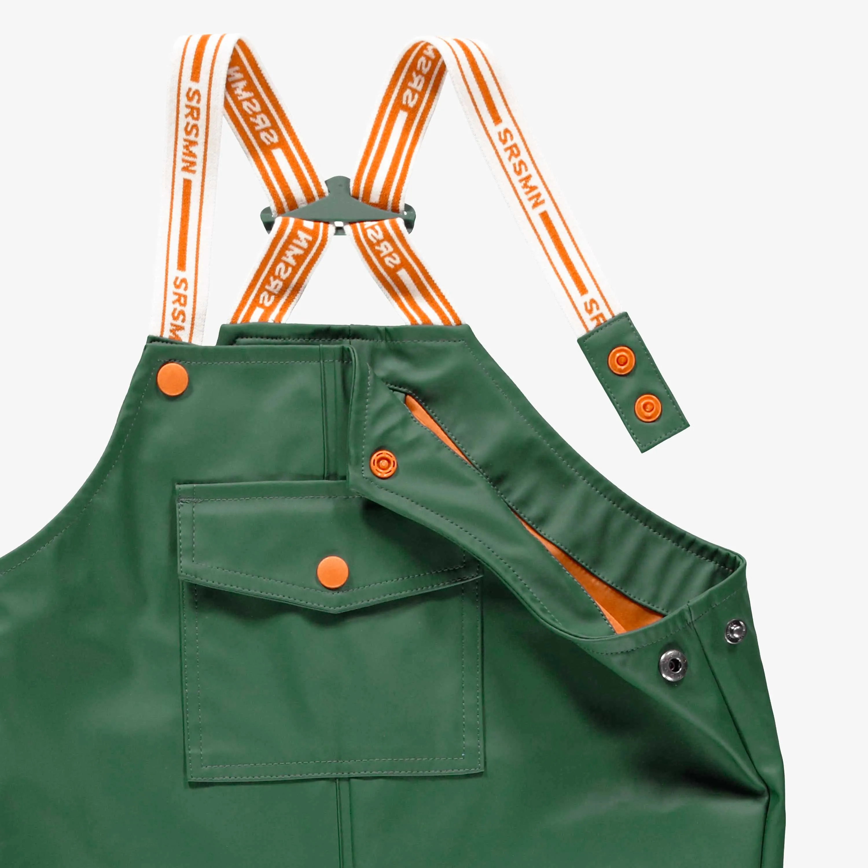Salopette de pluie imperméable verte en polyuréthane, enfant || Green waterproof polyurethane rain overalls, child