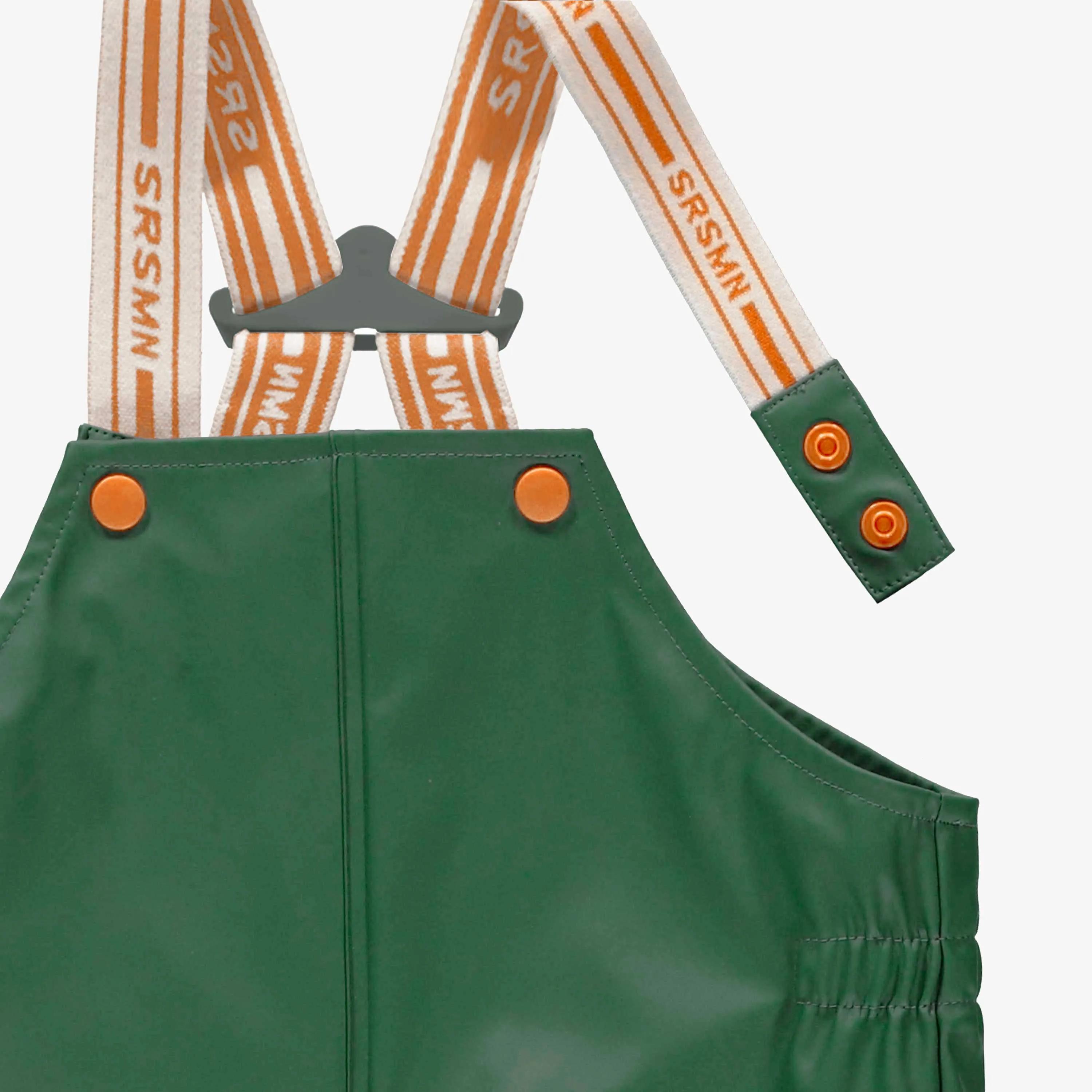Salopette de pluie verte en polyuréthane, bébé || Green polyurethane rain overalls, baby