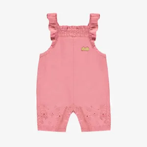Salopette rose avec volants et broderies anglaises, naissance  || Pink overalls with ruffles and broderie anglaise, newborn