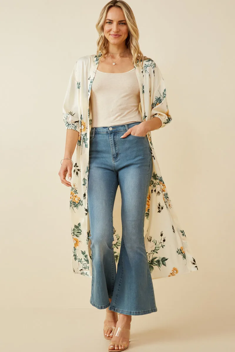 Satin Floral Open Duster