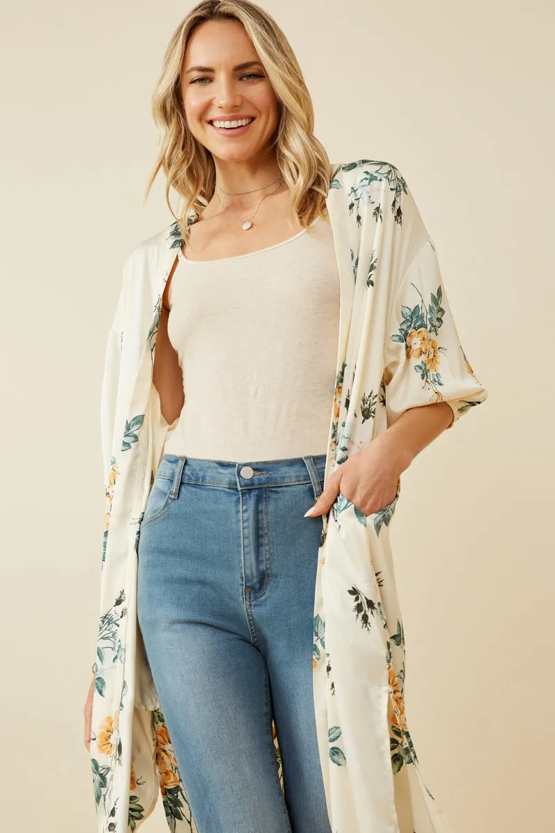 Satin Floral Open Duster