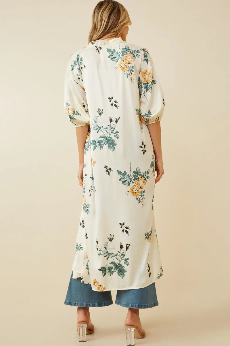 Satin Floral Open Duster