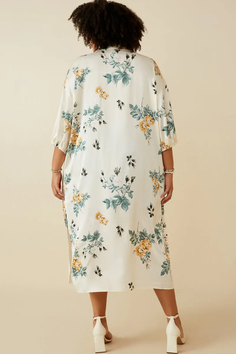 Satin Floral Open Duster