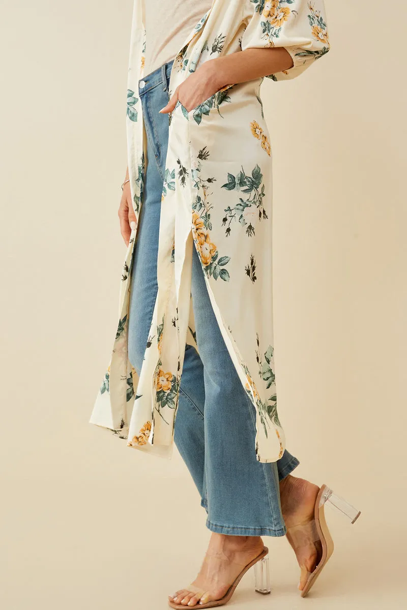 Satin Floral Open Duster