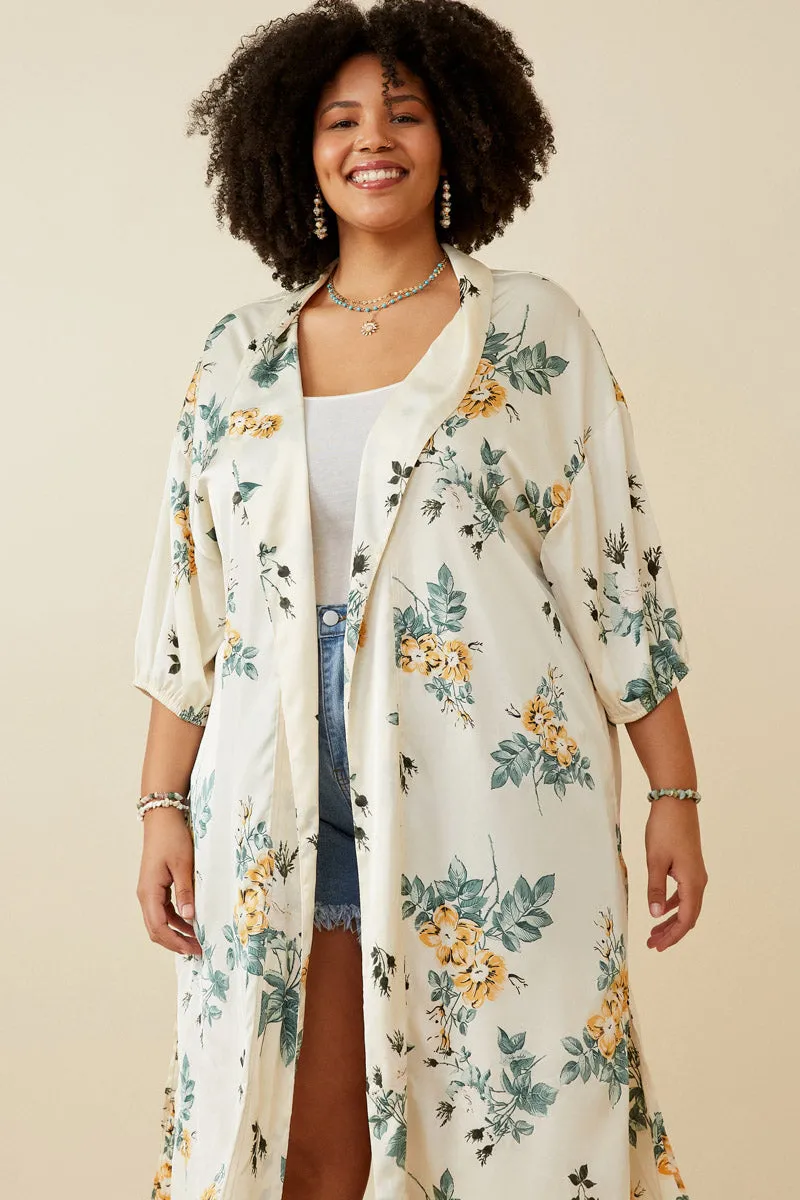 Satin Floral Open Duster