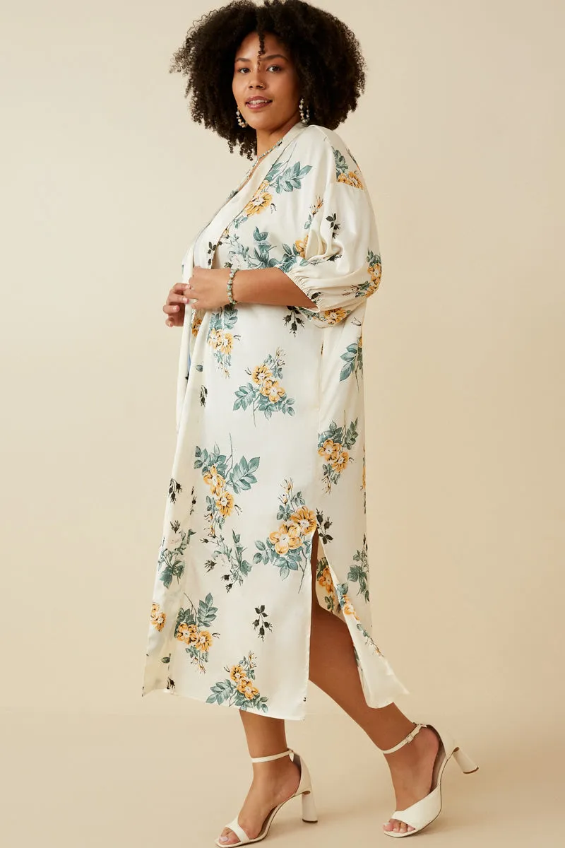 Satin Floral Open Duster