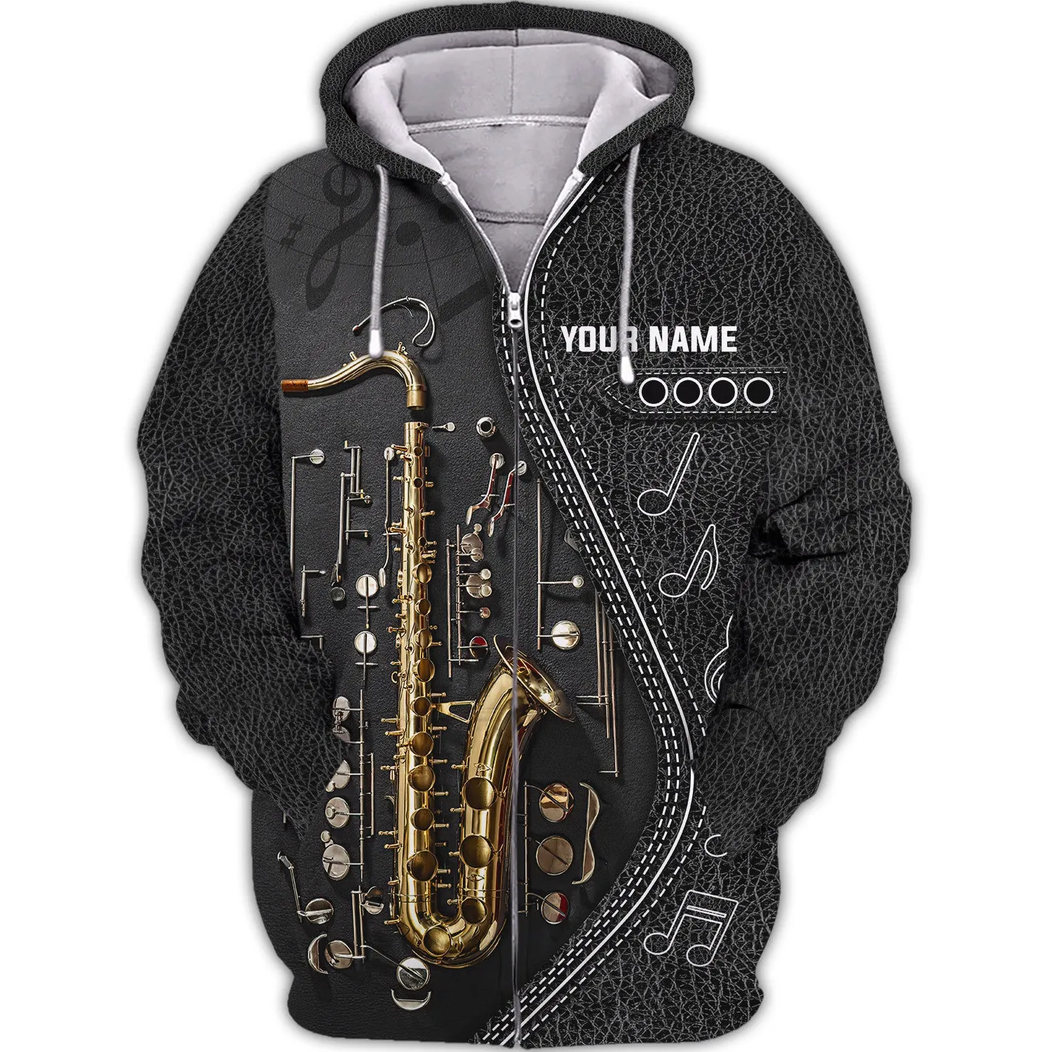 Saxophone Jazz Personalized Name 3D Zipper Hoodie, Saxophone 3D Hoodie Tshirt 01