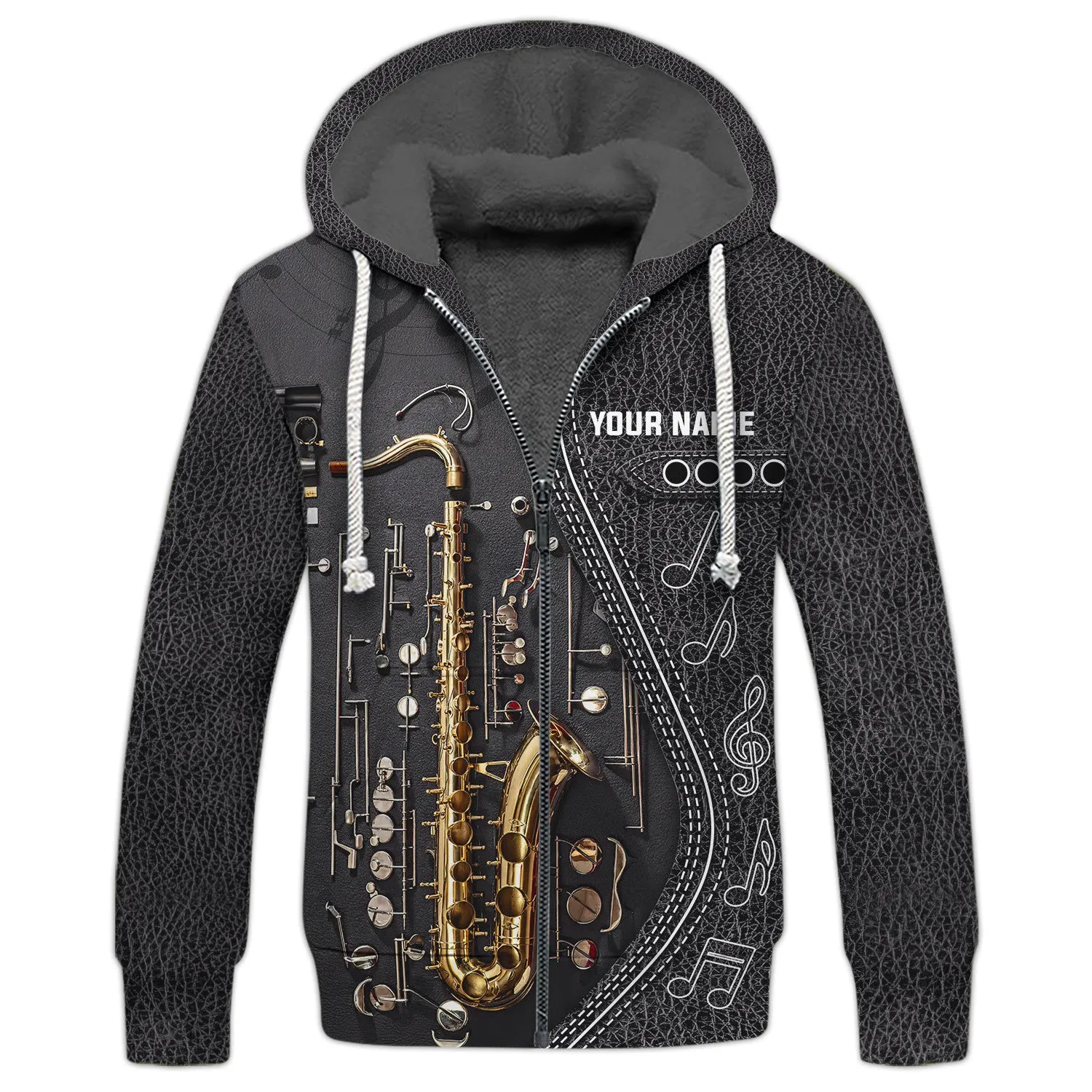 Saxophone Jazz Personalized Name 3D Zipper Hoodie, Saxophone 3D Hoodie Tshirt 01