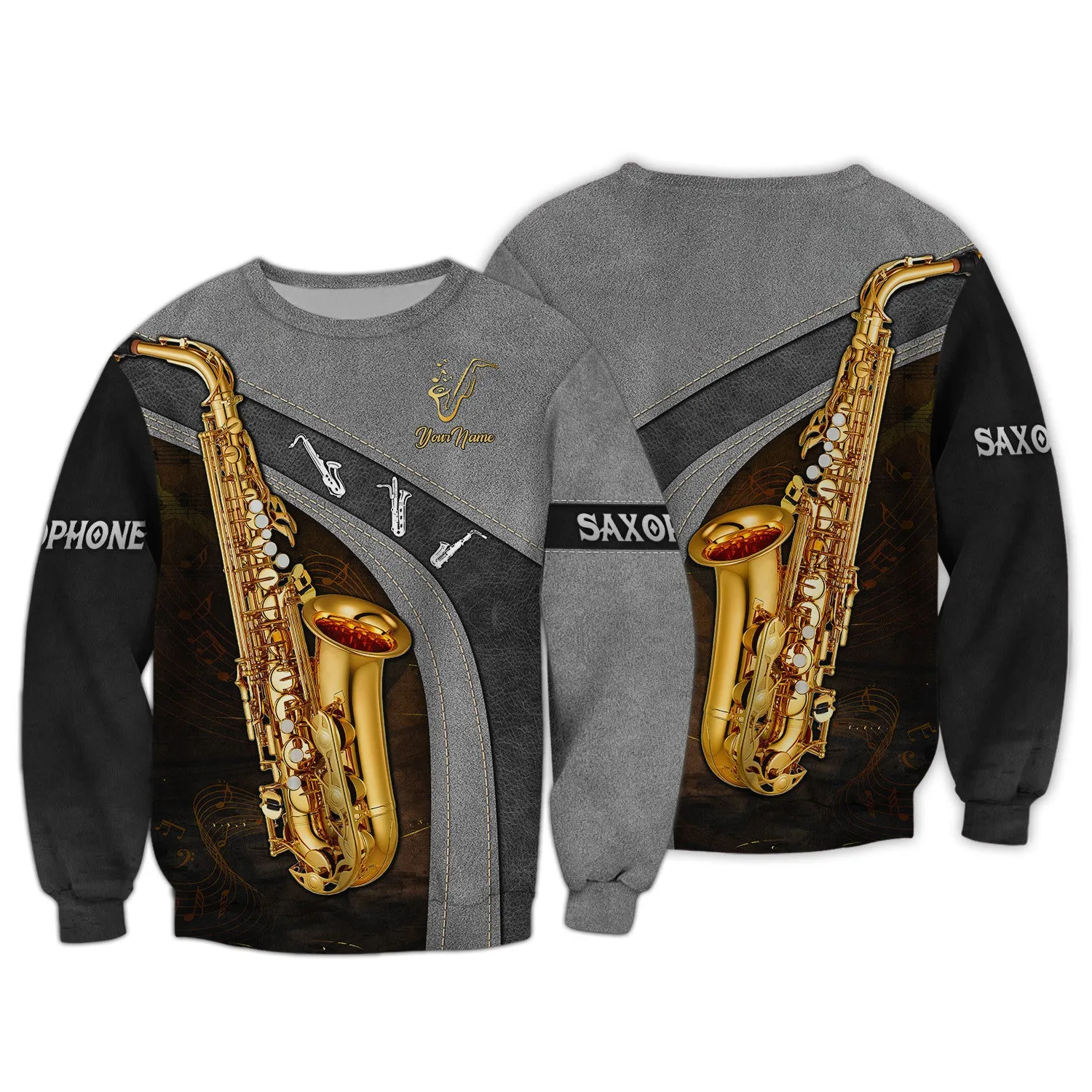 Saxophone Jazz Personalized Name 3D Zipper Hoodie, Saxophone 3D Hoodie Tshirt
