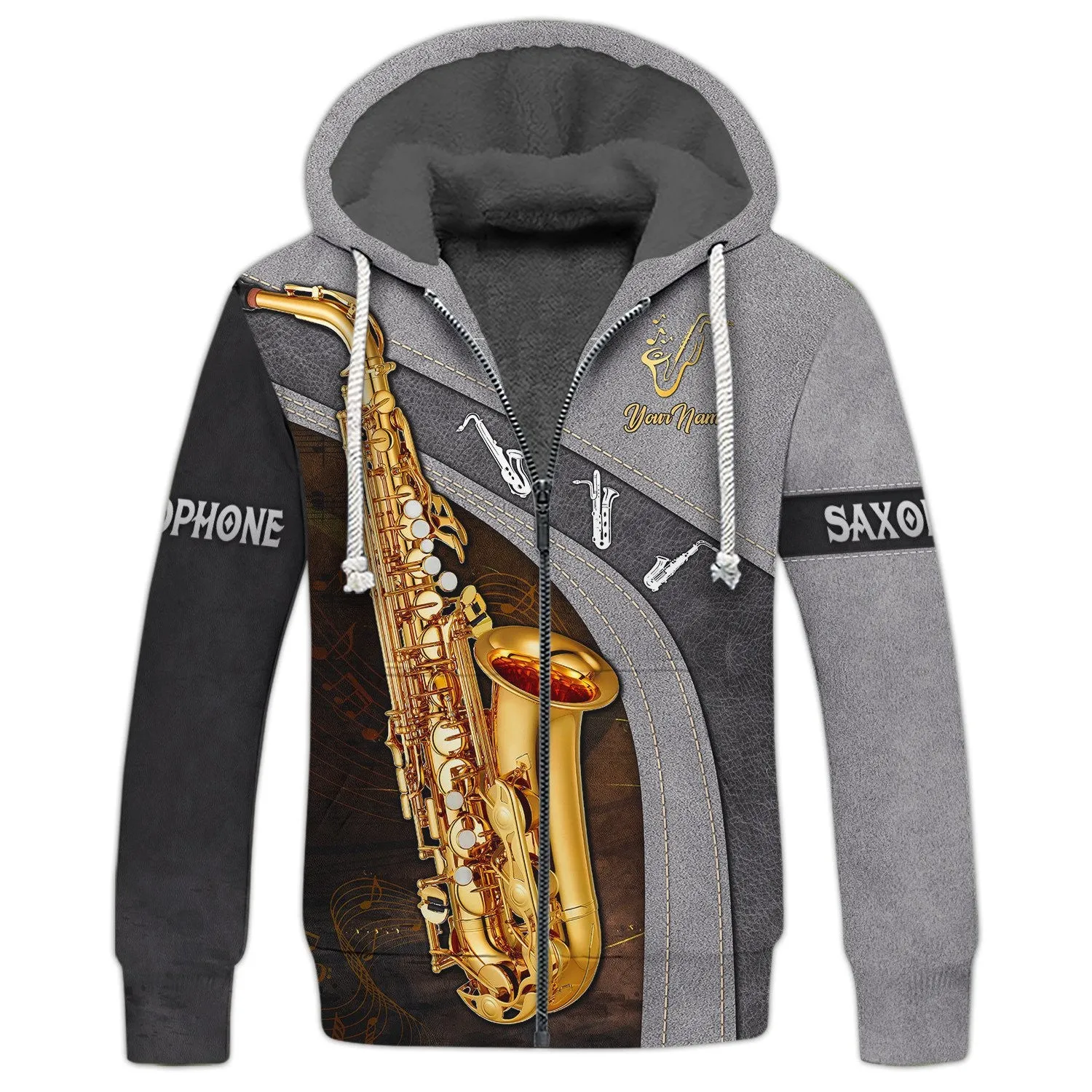 Saxophone Jazz Personalized Name 3D Zipper Hoodie, Saxophone 3D Hoodie Tshirt