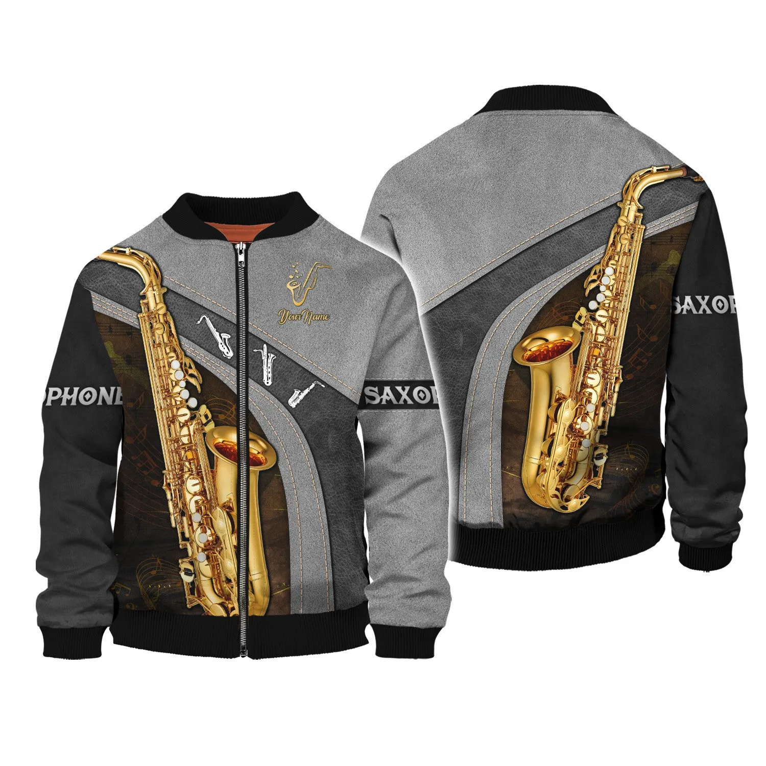 Saxophone Jazz Personalized Name 3D Zipper Hoodie, Saxophone 3D Hoodie Tshirt