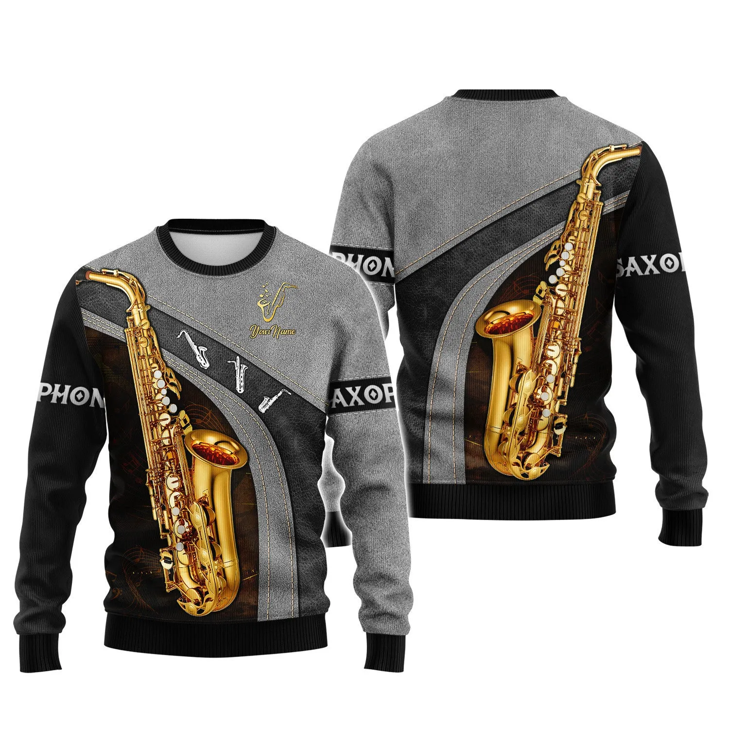 Saxophone Jazz Personalized Name 3D Zipper Hoodie, Saxophone 3D Hoodie Tshirt