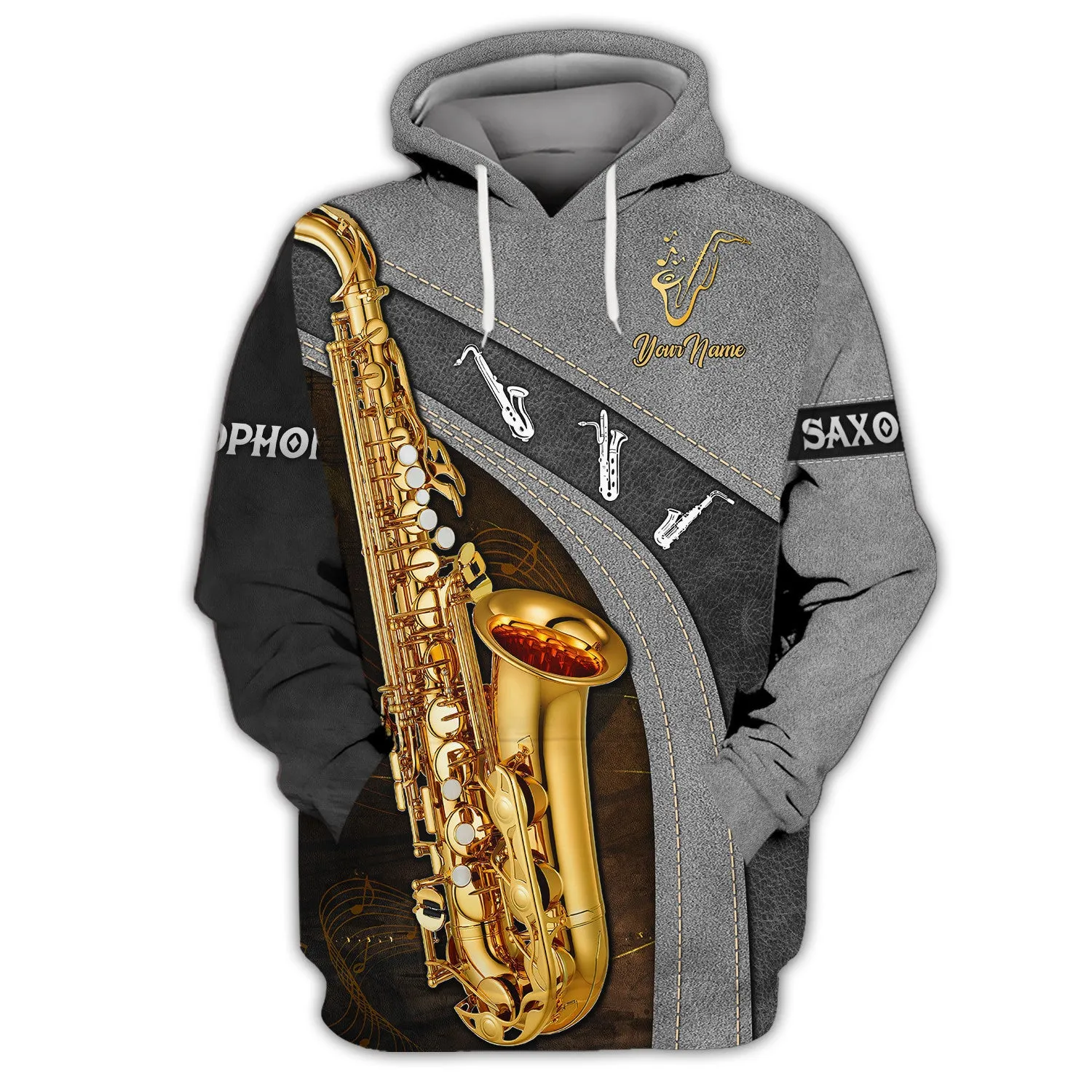 Saxophone Jazz Personalized Name 3D Zipper Hoodie, Saxophone 3D Hoodie Tshirt