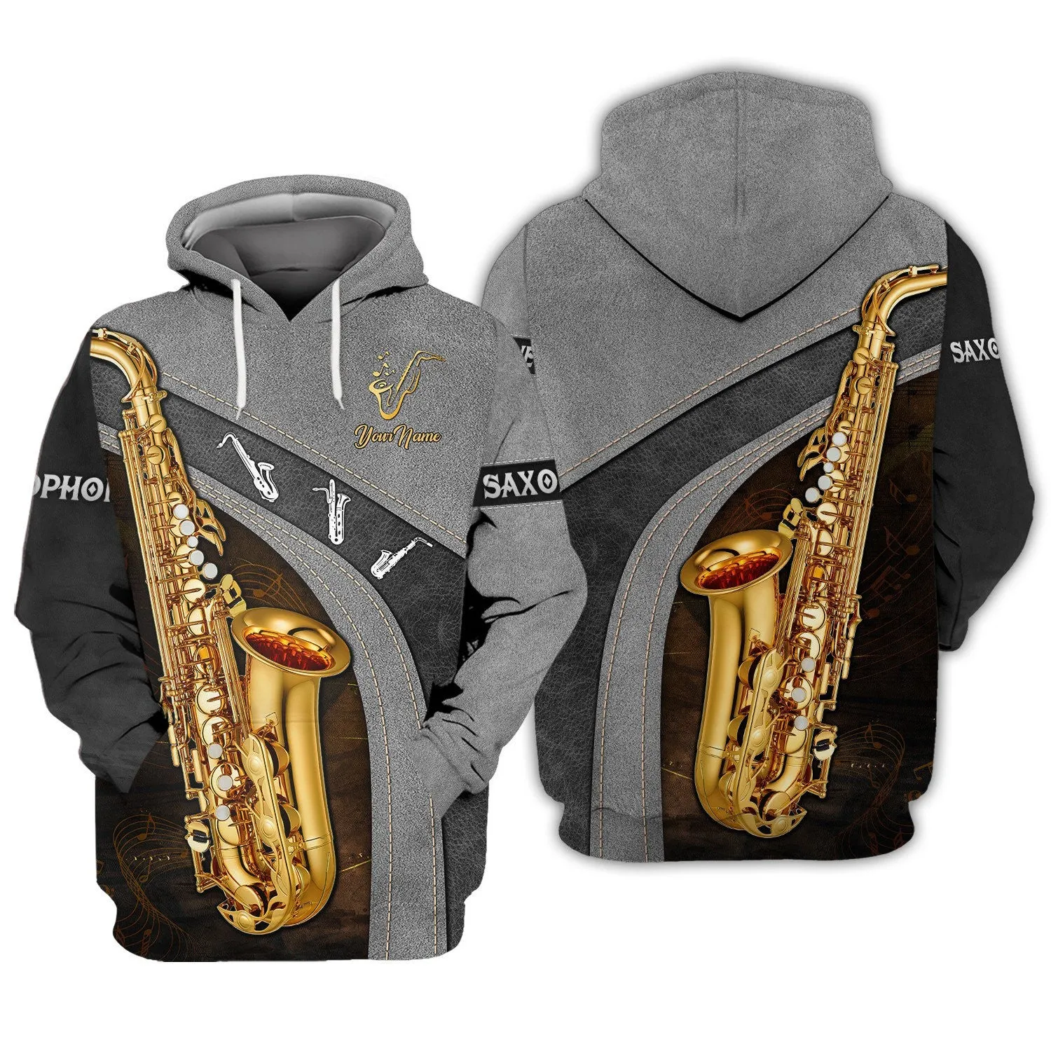 Saxophone Jazz Personalized Name 3D Zipper Hoodie, Saxophone 3D Hoodie Tshirt