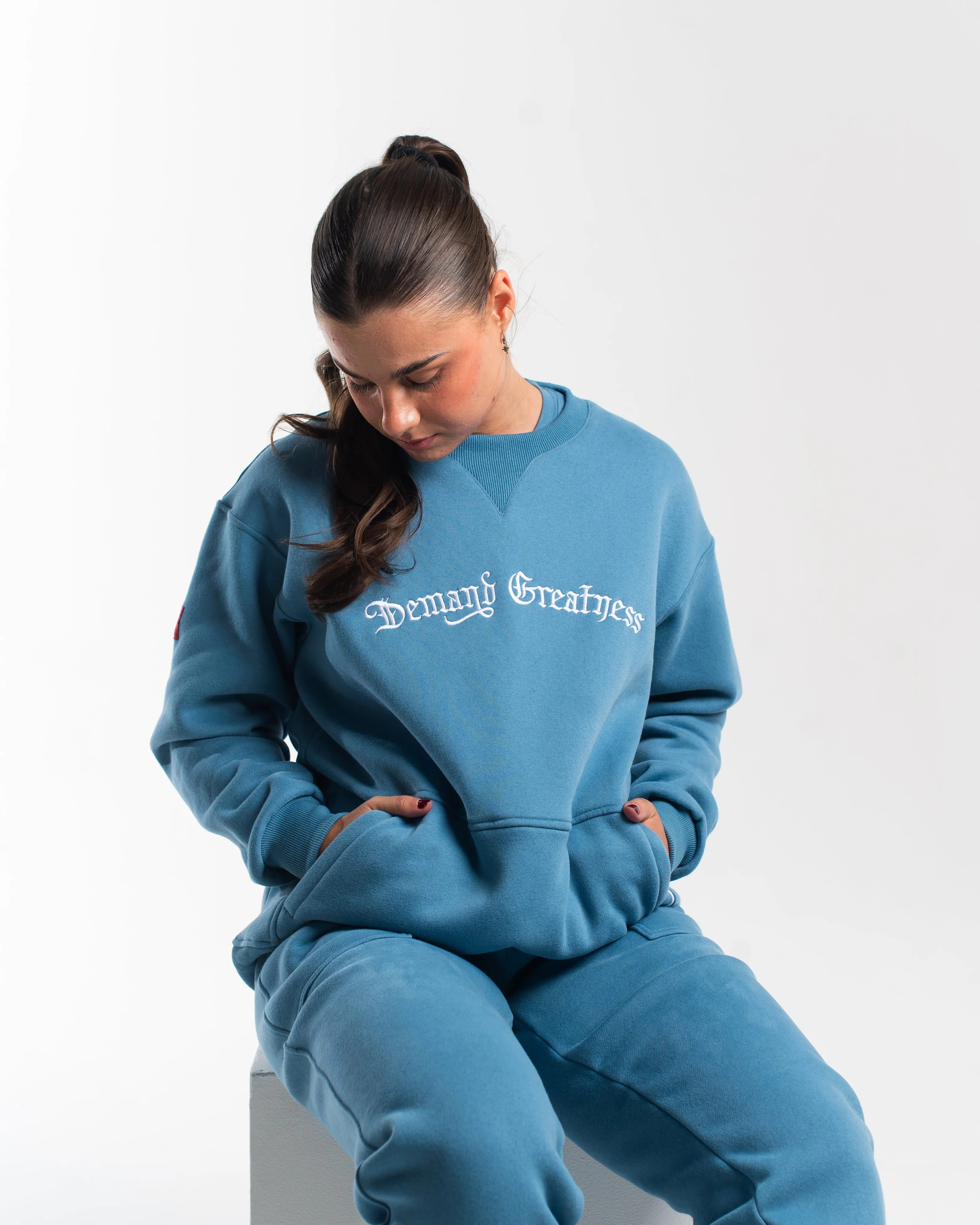 Script Oversized Non Bar Grip Crew - Slate Blue