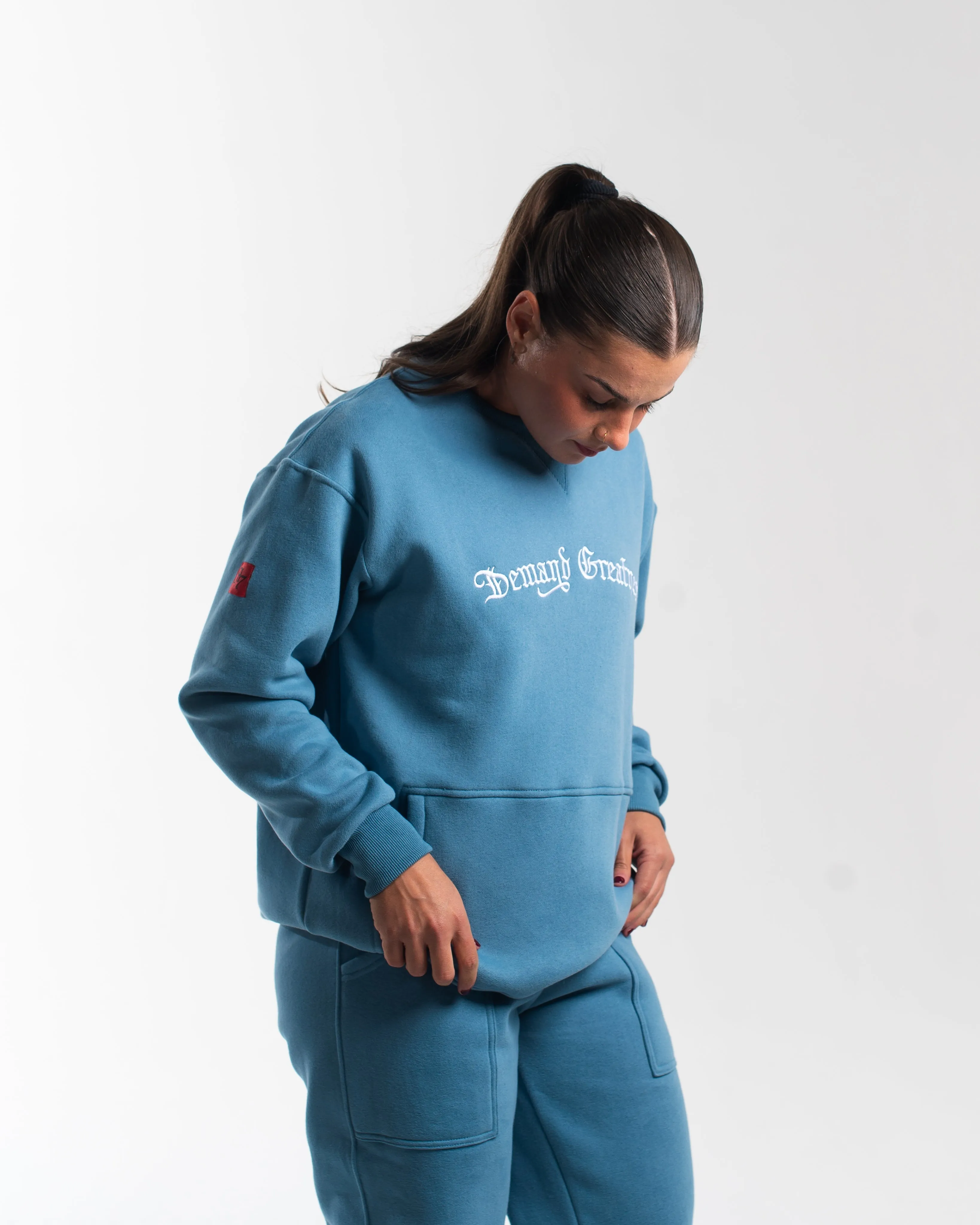 Script Oversized Non Bar Grip Crew - Slate Blue