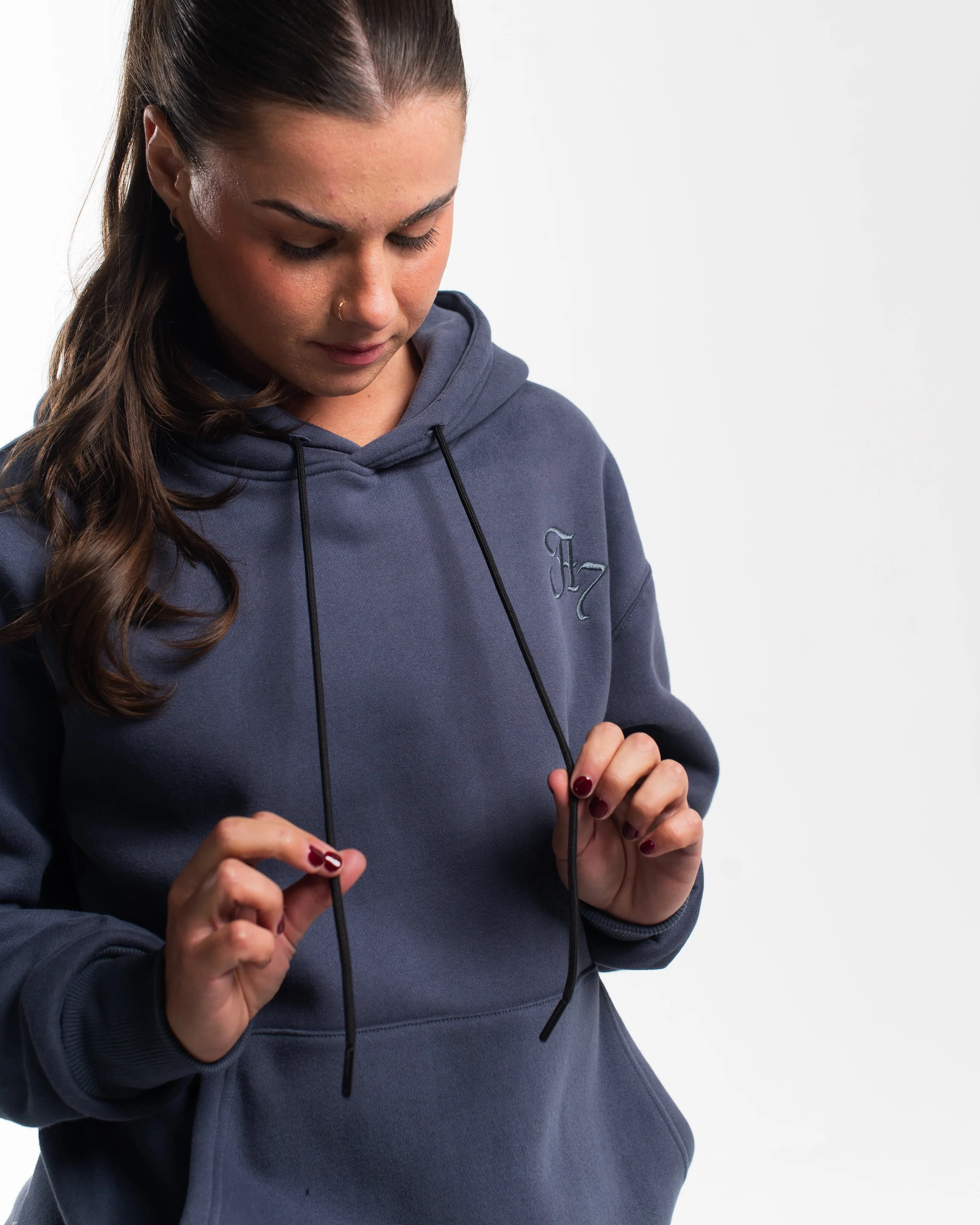 Script Oversized Non Bar Grip Hoodie - Foggy Navy