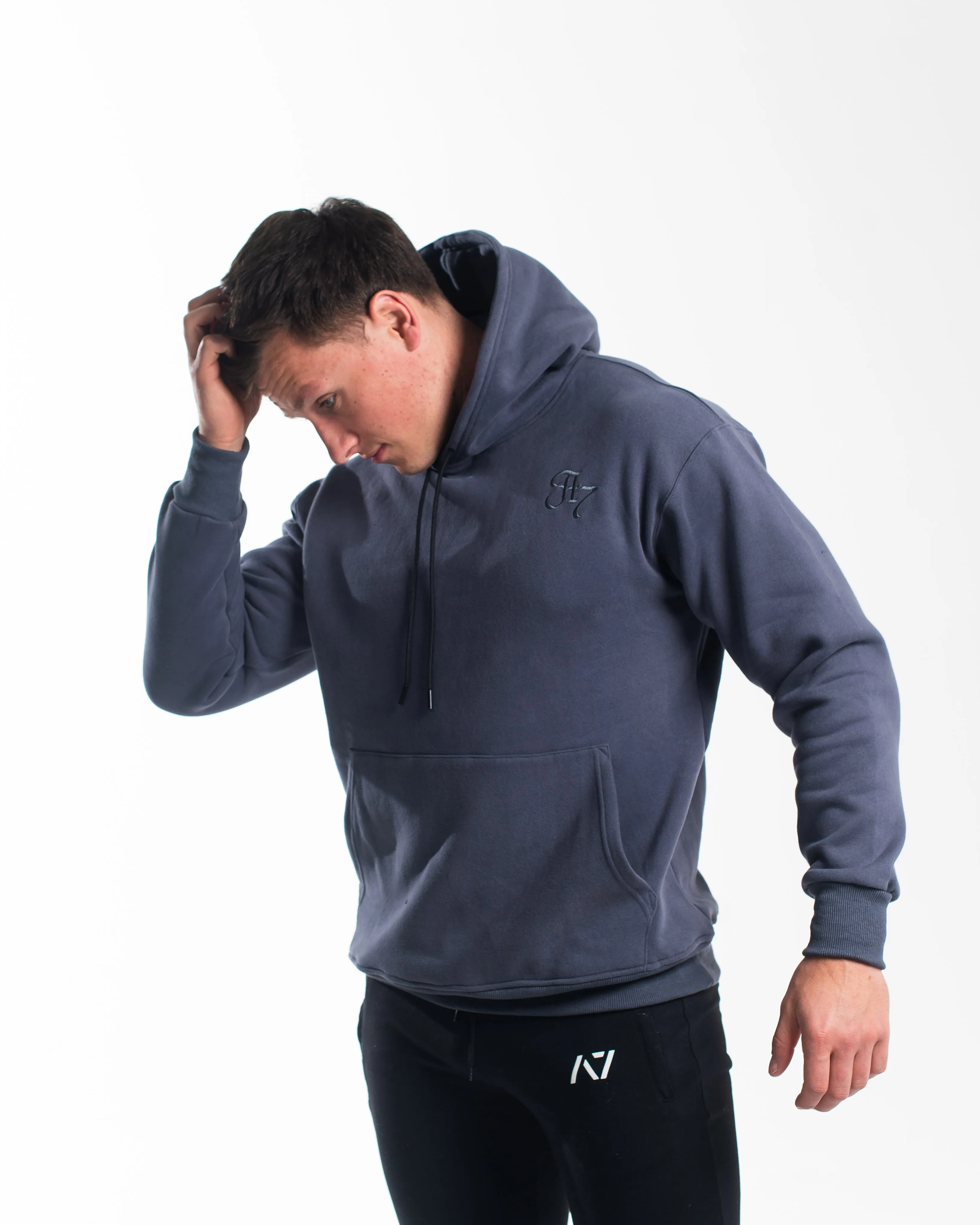 Script Oversized Non Bar Grip Hoodie - Foggy Navy