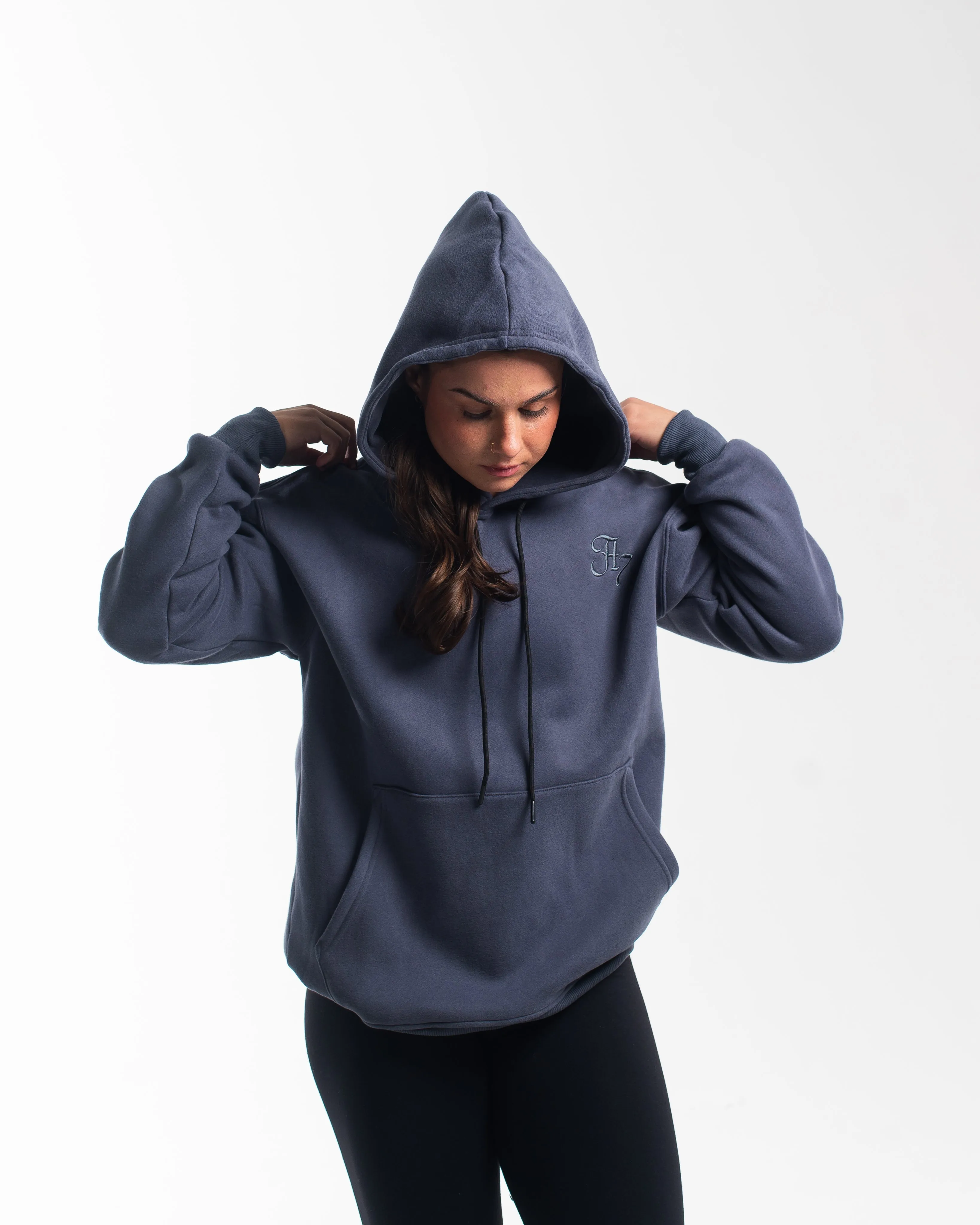 Script Oversized Non Bar Grip Hoodie - Foggy Navy
