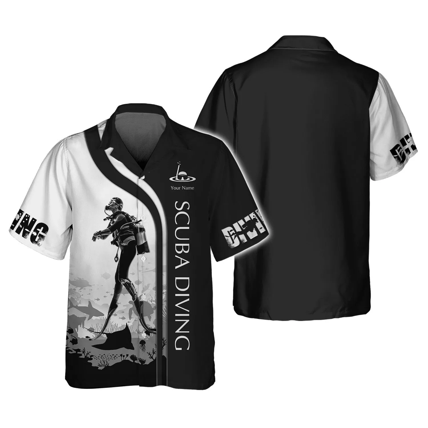 Scuba Diving Tee Shirt Custom Scuba Diver Shirts Diving 3D Shirt B&W